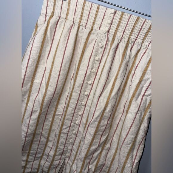 Madewell Linen-Cotton Smocked-Waist Button-Front Midi Skirt Size Small GUC - Picture 3 of 10